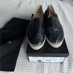 Chanel Black Leather Espadrilles |39